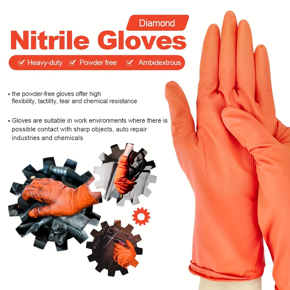 Heavy Duty Black Industrial Nitrile Gloves With Raised Diamond Texture,  Latex Free Excellent For Auto Repair, Plumbing, Painting, Manufacturing,  Cleaning, Food Service And Much More - Temu