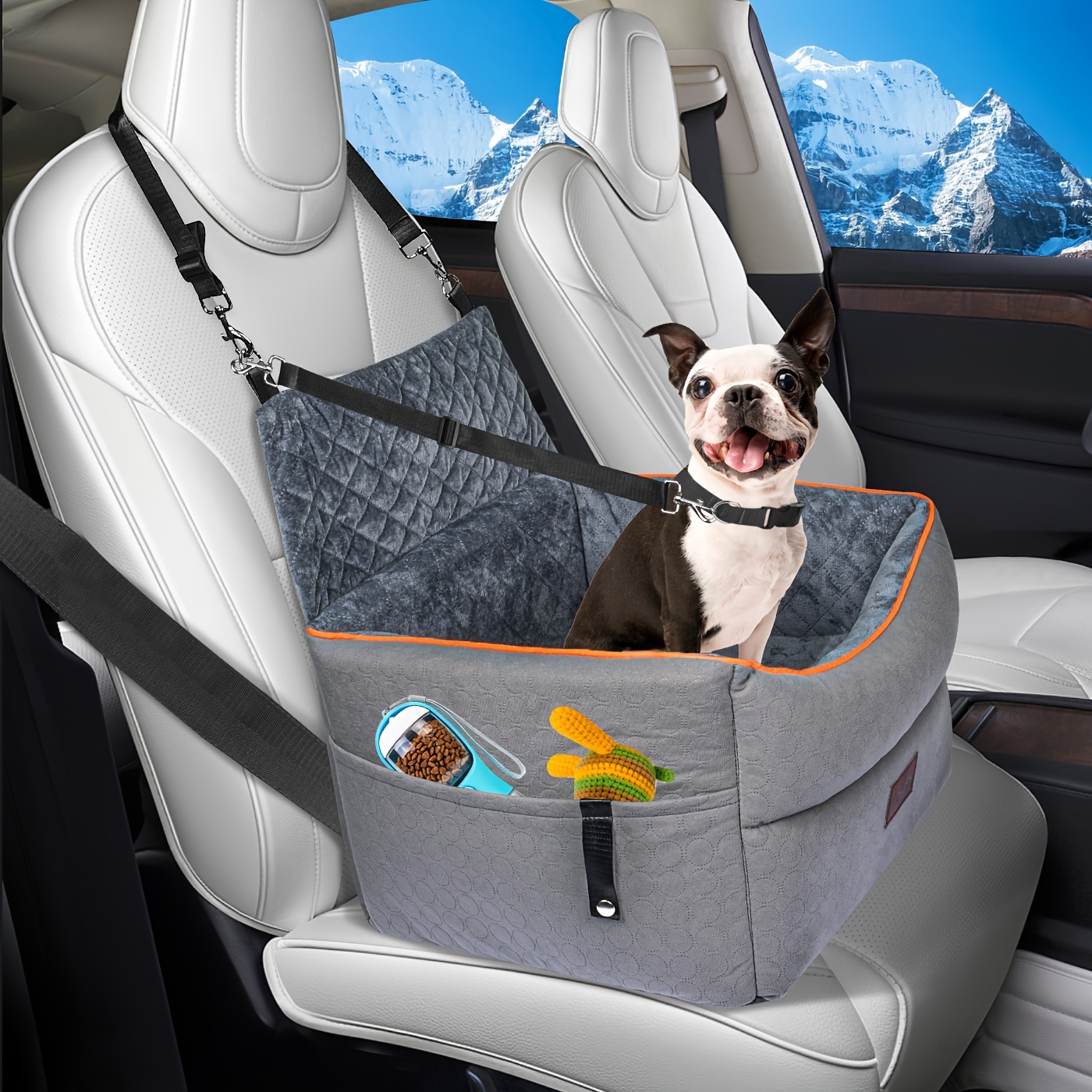 Siège d'auto pour chiens de petite taille - Siège rehausseur de voiture  amovible et lavable - Console