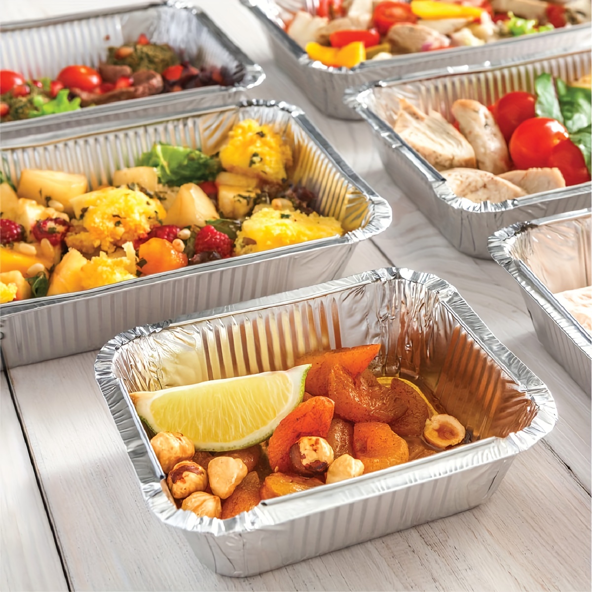 Disposable Aluminum Foil Food Trays Container Pans with Lids for Food