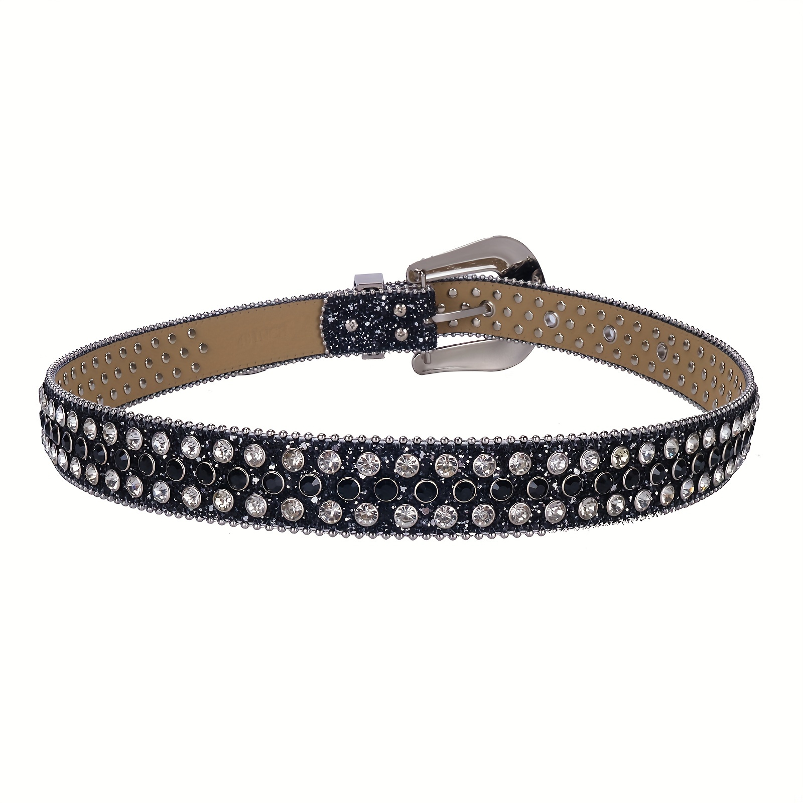 Rhinestone PU Leather Belt for Jeans Dress
