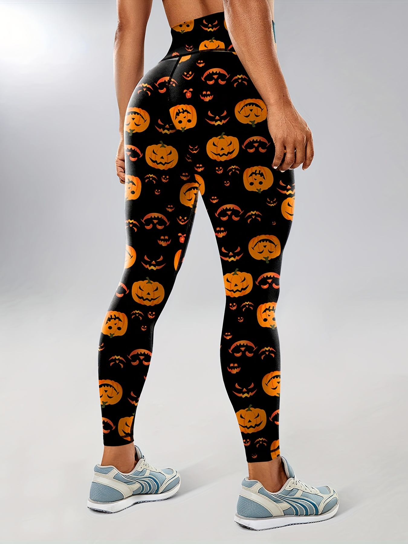 Halloween Spider Pumpkin Print Yoga Breathable Sports Leggings, Quick  Drying Tummy Control High Waist Workout Stretch Tight Pants, Women's  Activewear