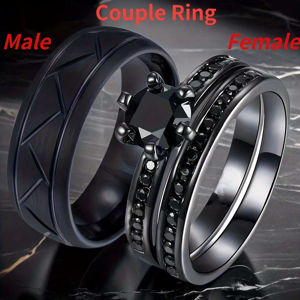 1 Anillo De Compromiso De Moda Para Parejas, Anillo Negro Para Mujer,  Anillos De Boda De Acero Inoxidable