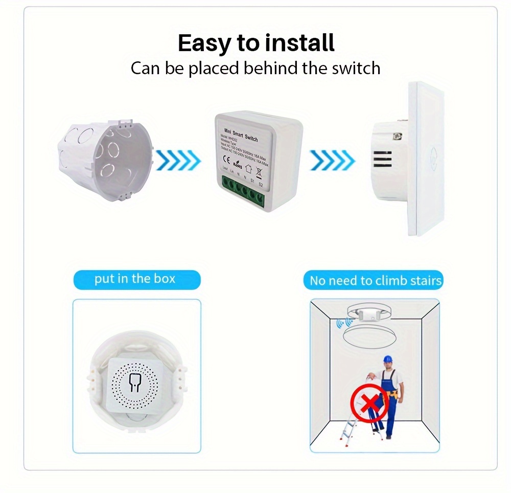 16A Mini Wifi Smart Switch Smart Home DIY Light Switches Module 2-way  Control, Work With Tuya Smart Life Alexa Alice Google Home