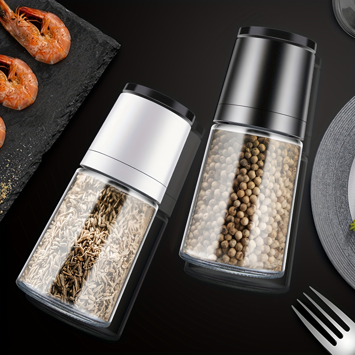 Premium Acrylic Salt and Pepper Grinder Set, Manual Salt and