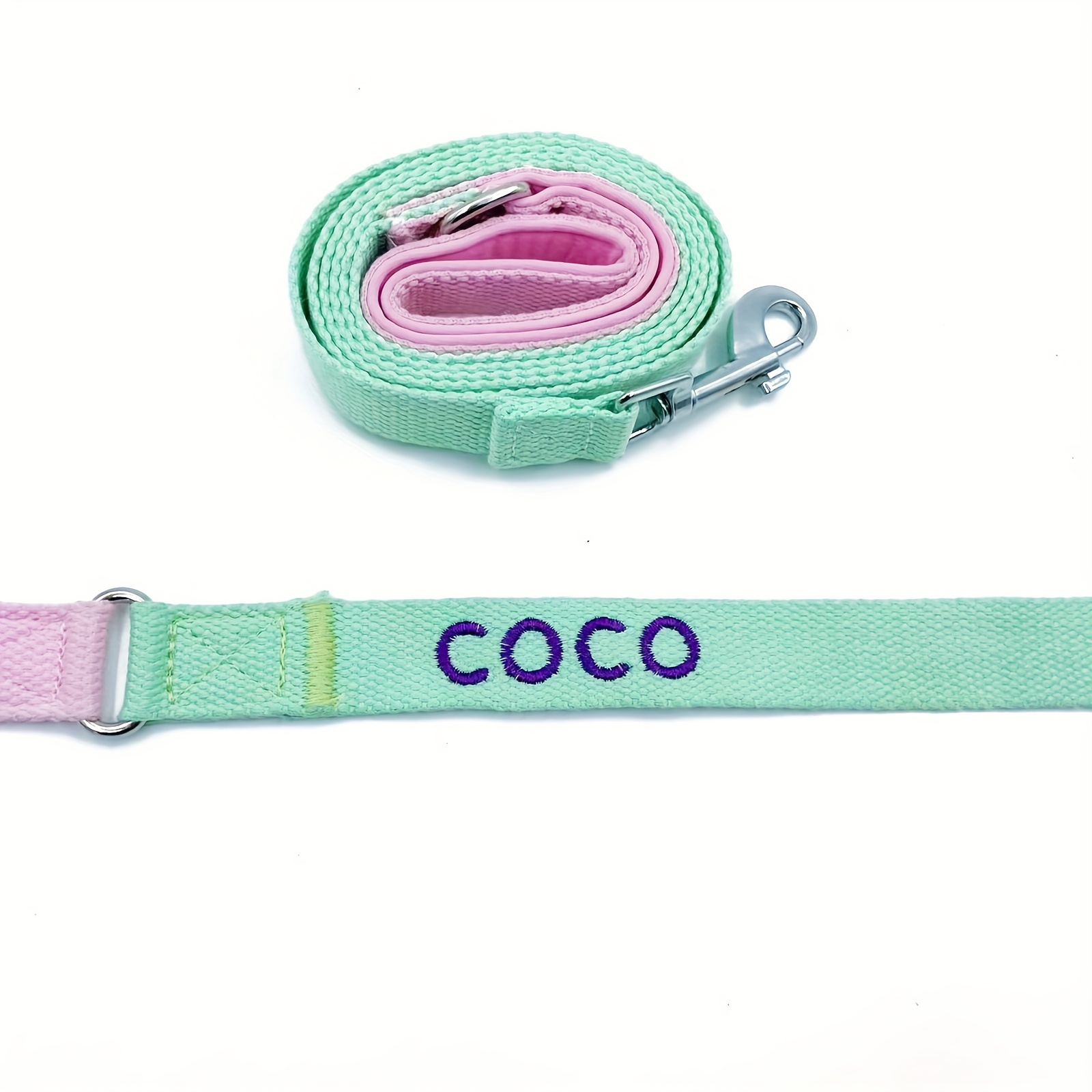 Customized Green Pet Dog Collar Rope Set Dark Purple Thread