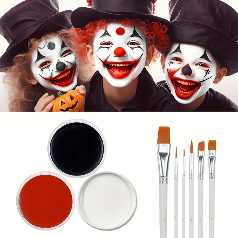 Set Of 2 Clown White Black Red Blue Rubie's Face Makeup & Black Base Made  In USA