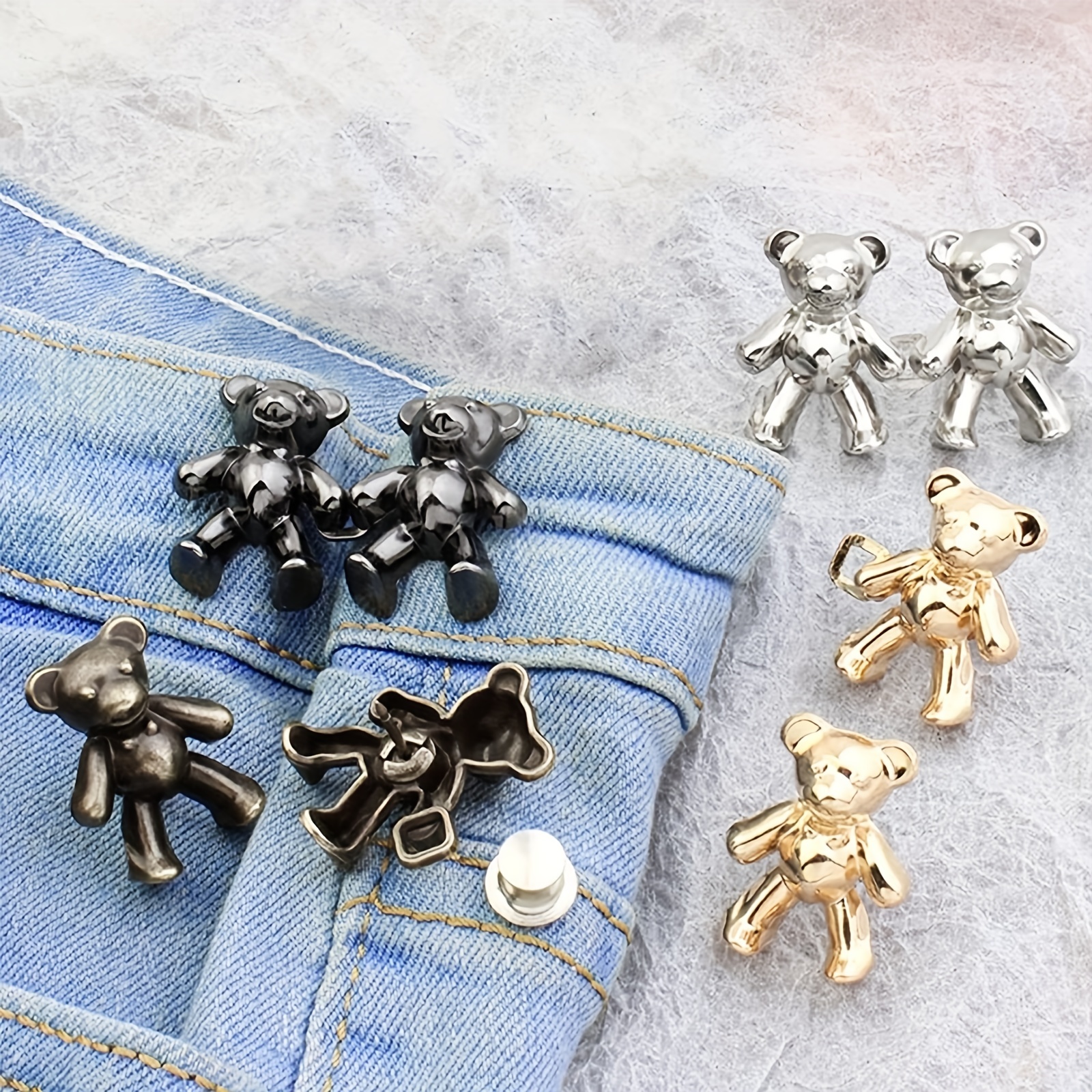 Cute Bear Button Pins for Jeans, No Sew and No Tools Instant Pant