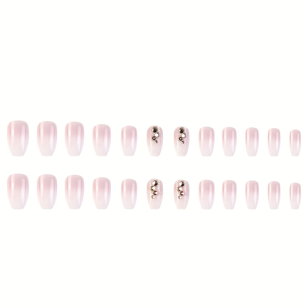 Glossy Gradient Press On Nails With Rhinestones Full - Temu