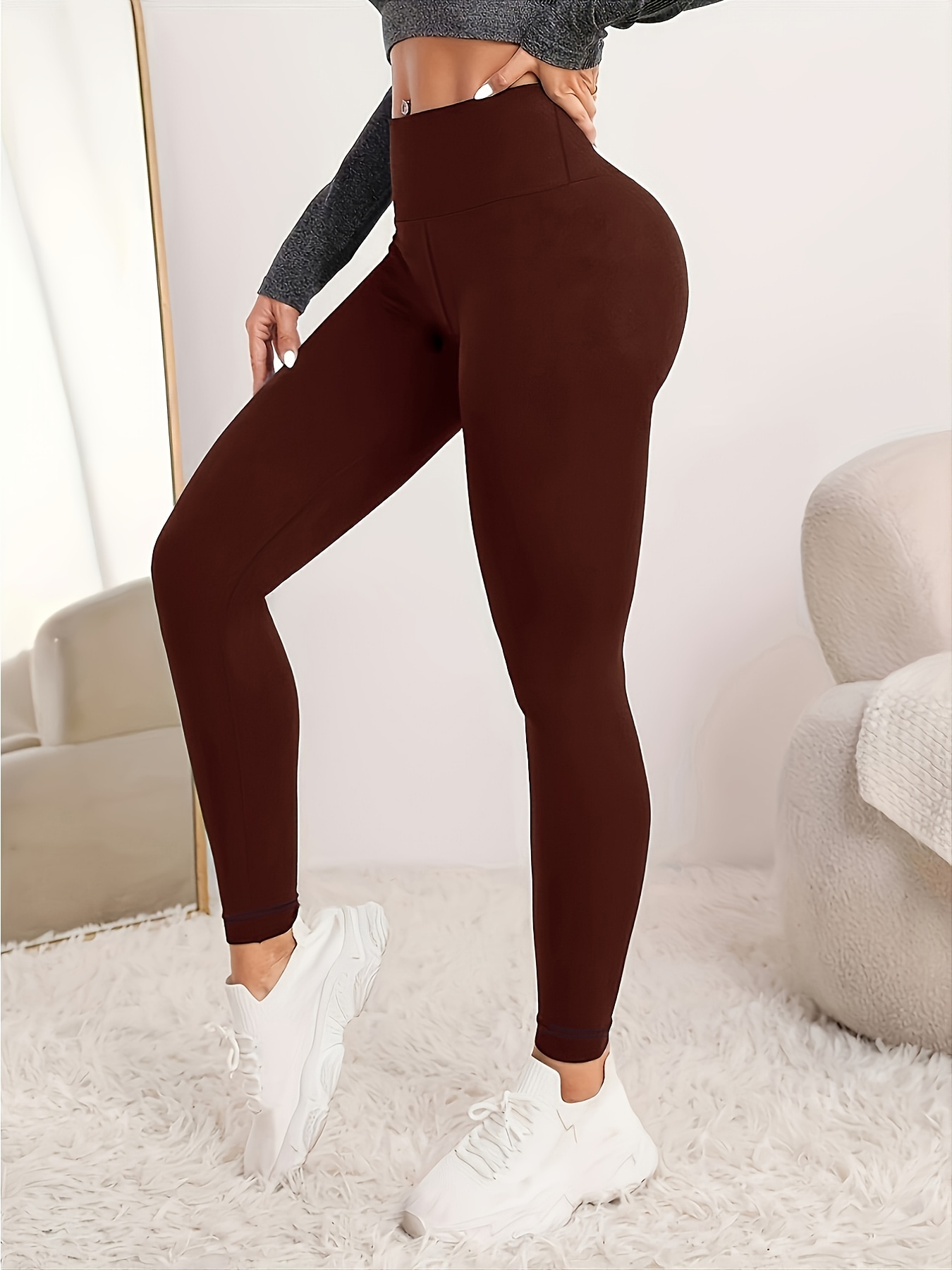 Leggings for Women Solid High-Rise Leggings (Color : Mocha Brown, Size :  Medium) : : Clothing, Shoes & Accessories