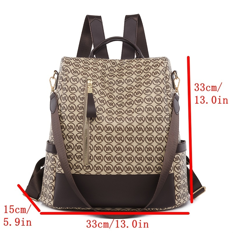 new brown simple and practical printed multi pocket waterproof backpack multi functional large capacity nylon going out travel commuter backpack student schoolbag college student backpack details 13