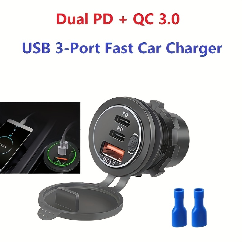 1pc 12V Prise USB, Double Charge Rapide 3.0 12V Chargeur USB Et PD