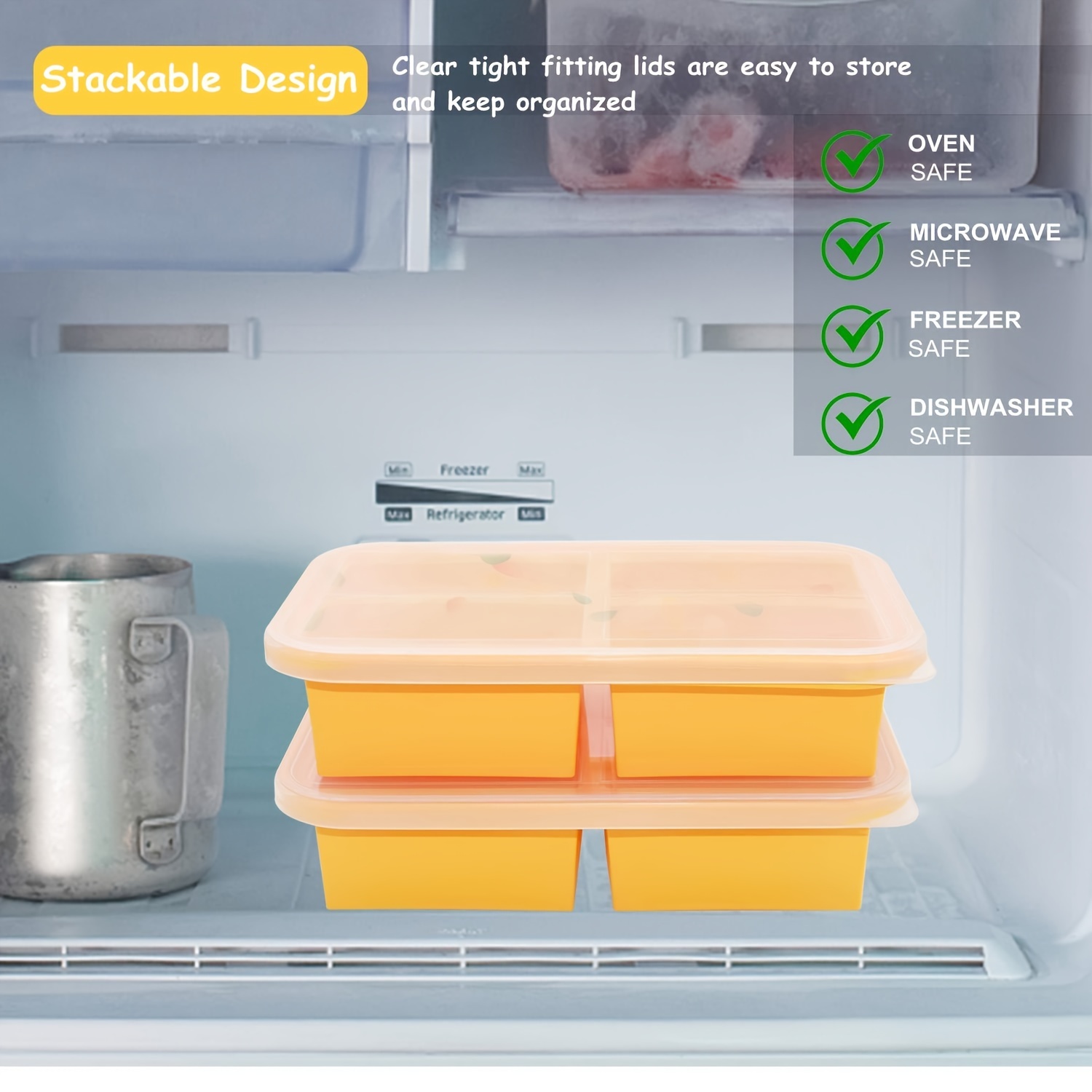 Acquista Zuppa di vassoio per congelatore in silicone 4 cubetti stampi per  contenitori per congelamento alimentare con coperchio scatola di  imballaggio congelata