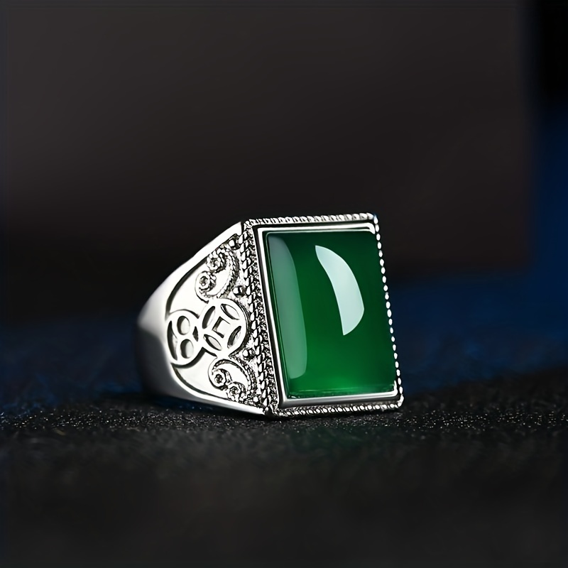 Men's Chrysoprase Silver Ring Adjustable Domineering Emerald Men's Ring