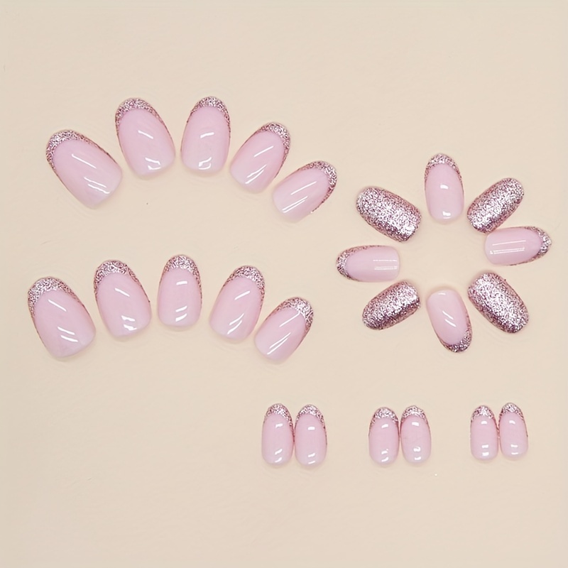 Pinkish Press On Nails Short Almond Fake Nails With Pinkish - Temu
