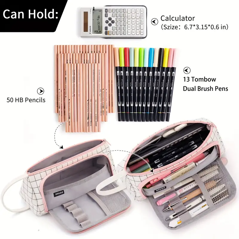 Large Capacity Pencil Case Stationery Storage Pouch Plaid - Temu