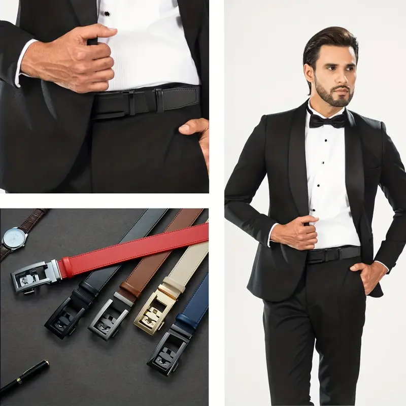 Cinturones de diseñador para hombre Cinturón de trinquete de  moda de cuero con hebilla deslizante automática, Negro y marrón : Ropa,  Zapatos y Joyería
