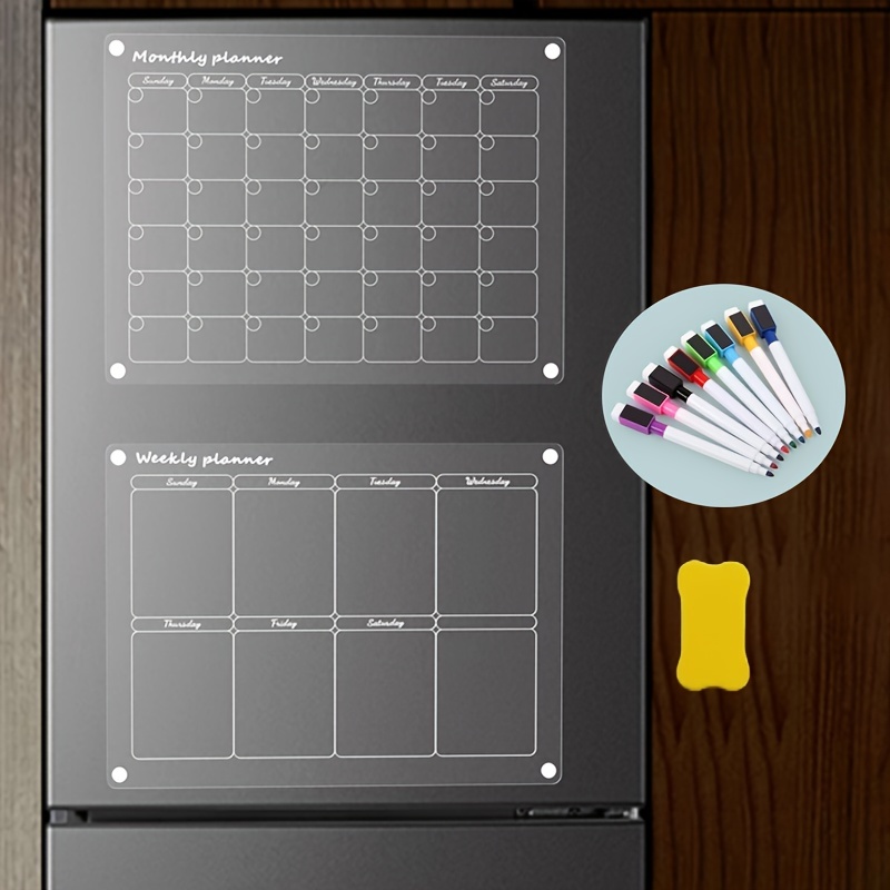 Kit de 2 Tableau Magnétique Réfrigérateur Acrylique Transparent A4