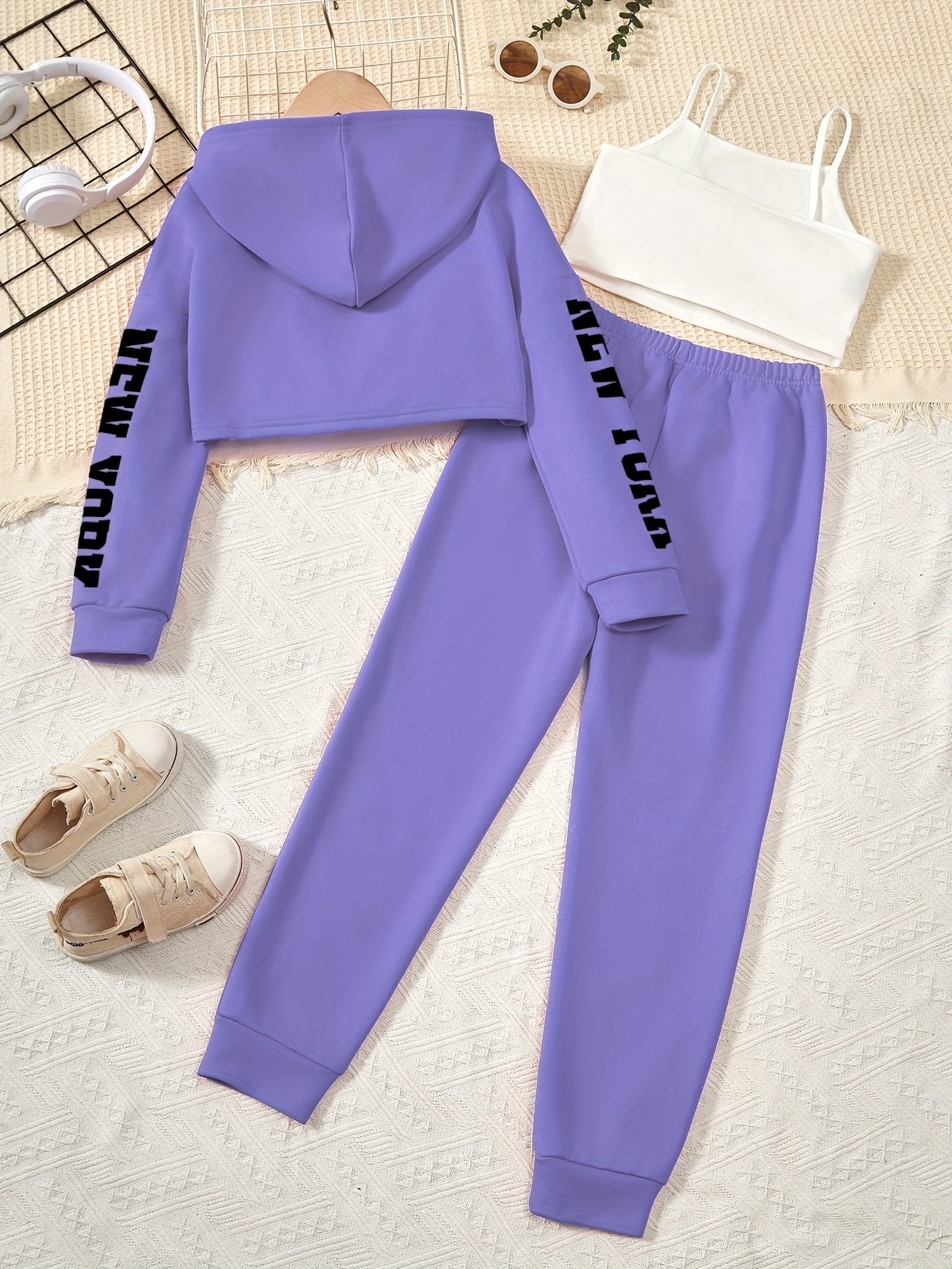 New! Girl's Purple Tank Top and Multi Print Capri Leggings Outfit