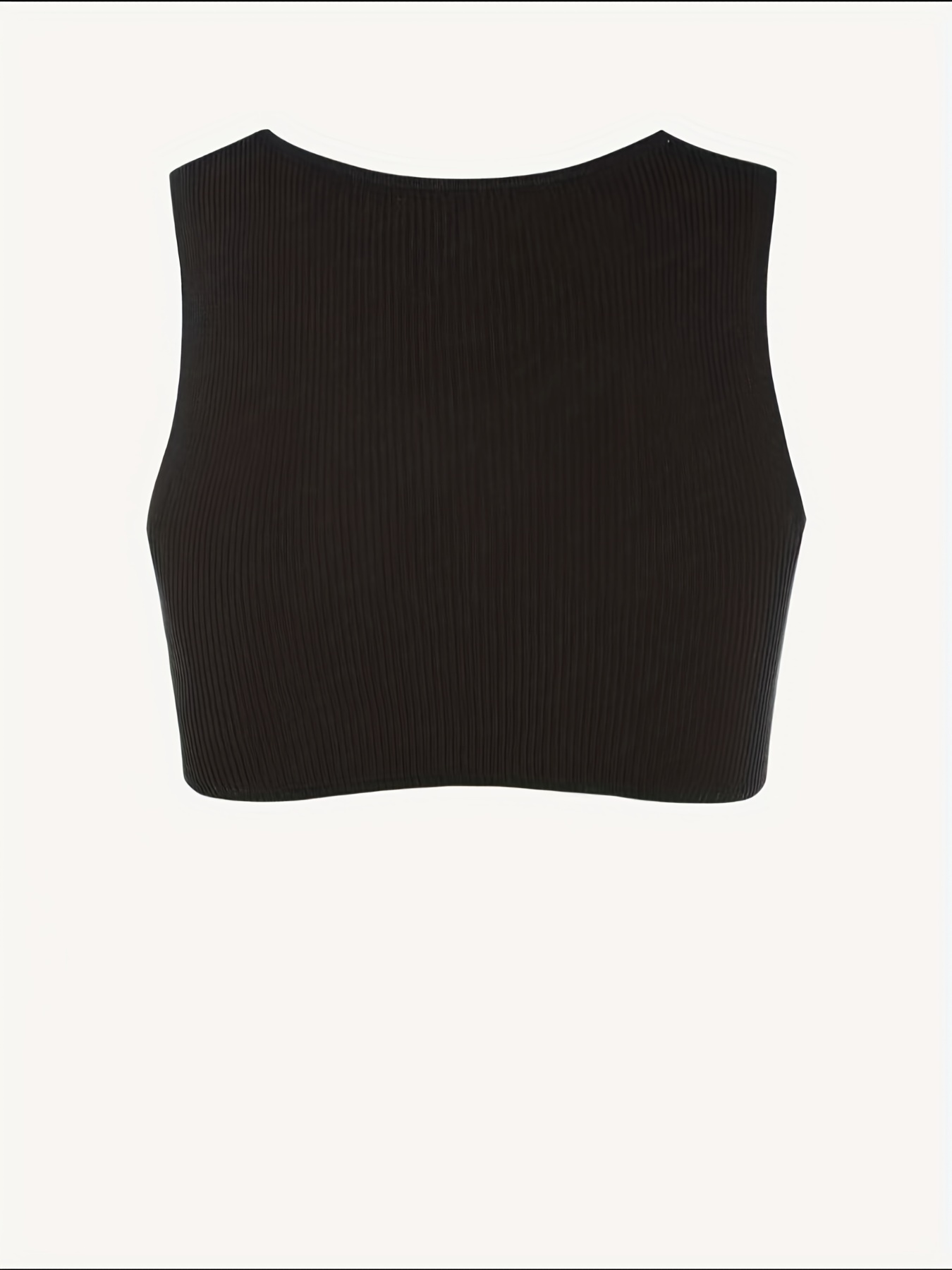 Solid Crop Top Beaded Detail Crew Neck