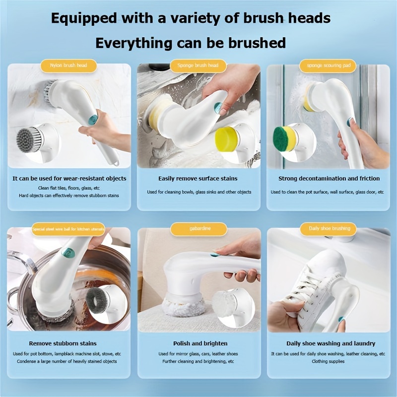 Electric Spin Scrubber With 2/5/6 Replaceable Brush Head - Temu