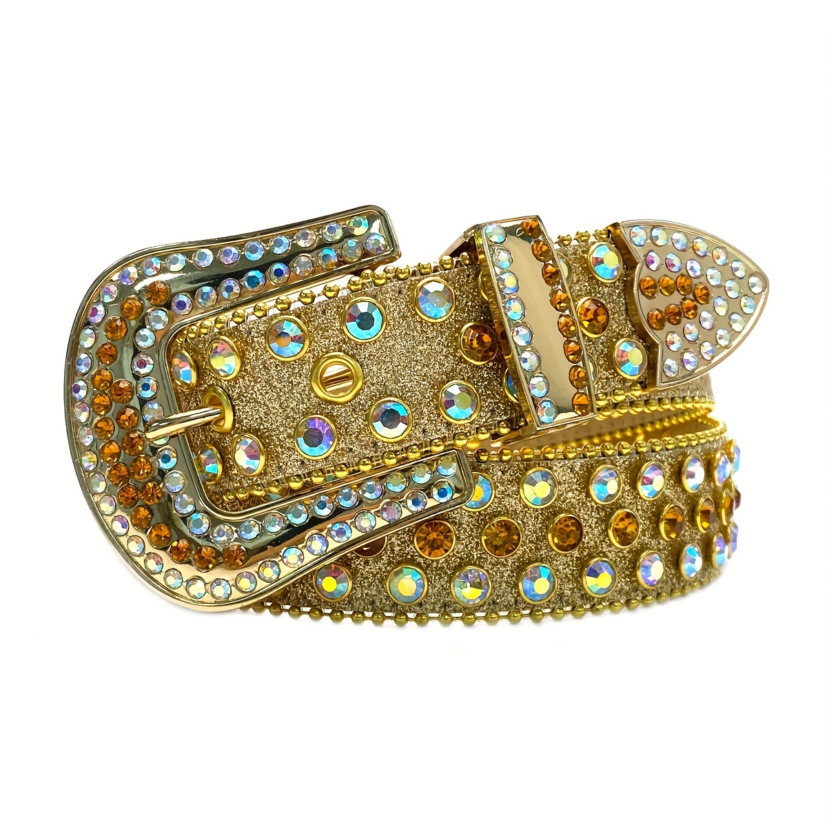  Wvapzxx Cinturón dorado con diamantes para hombre, vaquera  occidental, vaquera, con cristales brillantes, con tachuelas, cinturones de  cuero con diamantes de imitación para mujer, G09-oro : Ropa, Zapatos y  Joyería