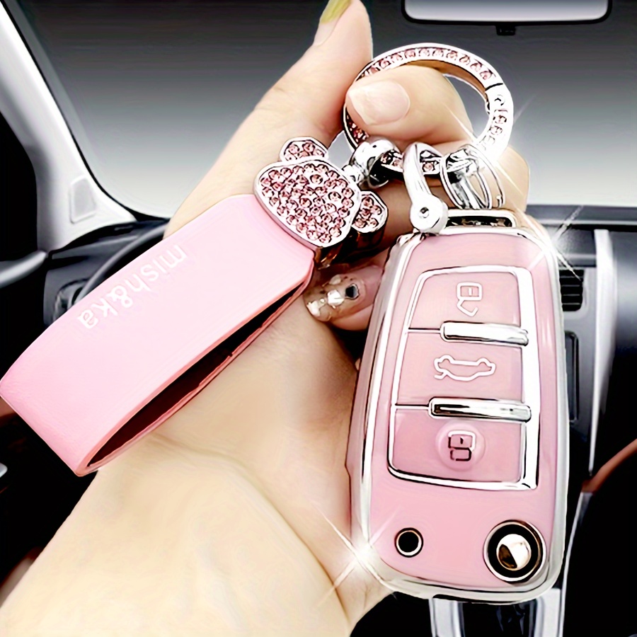 Car Key Fob Cover Avec Porte clés En Diamant Artificiel Ours