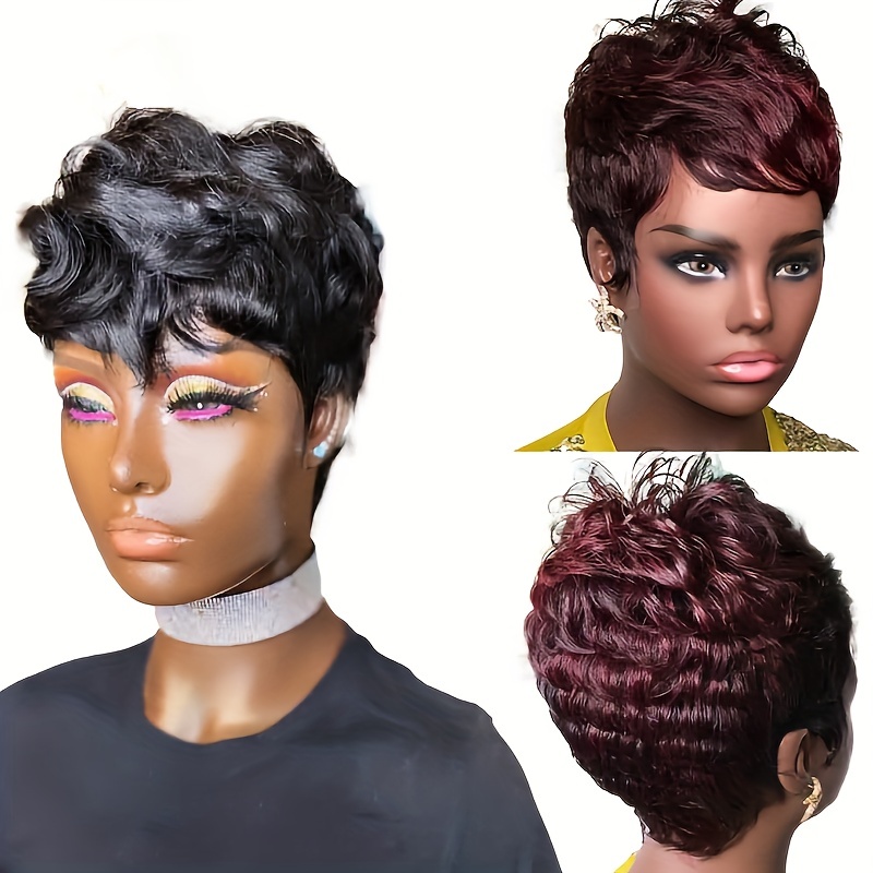 Short Pixie Cut Wigs Human Hair Water Wave Full Machine Made - Temu Canada