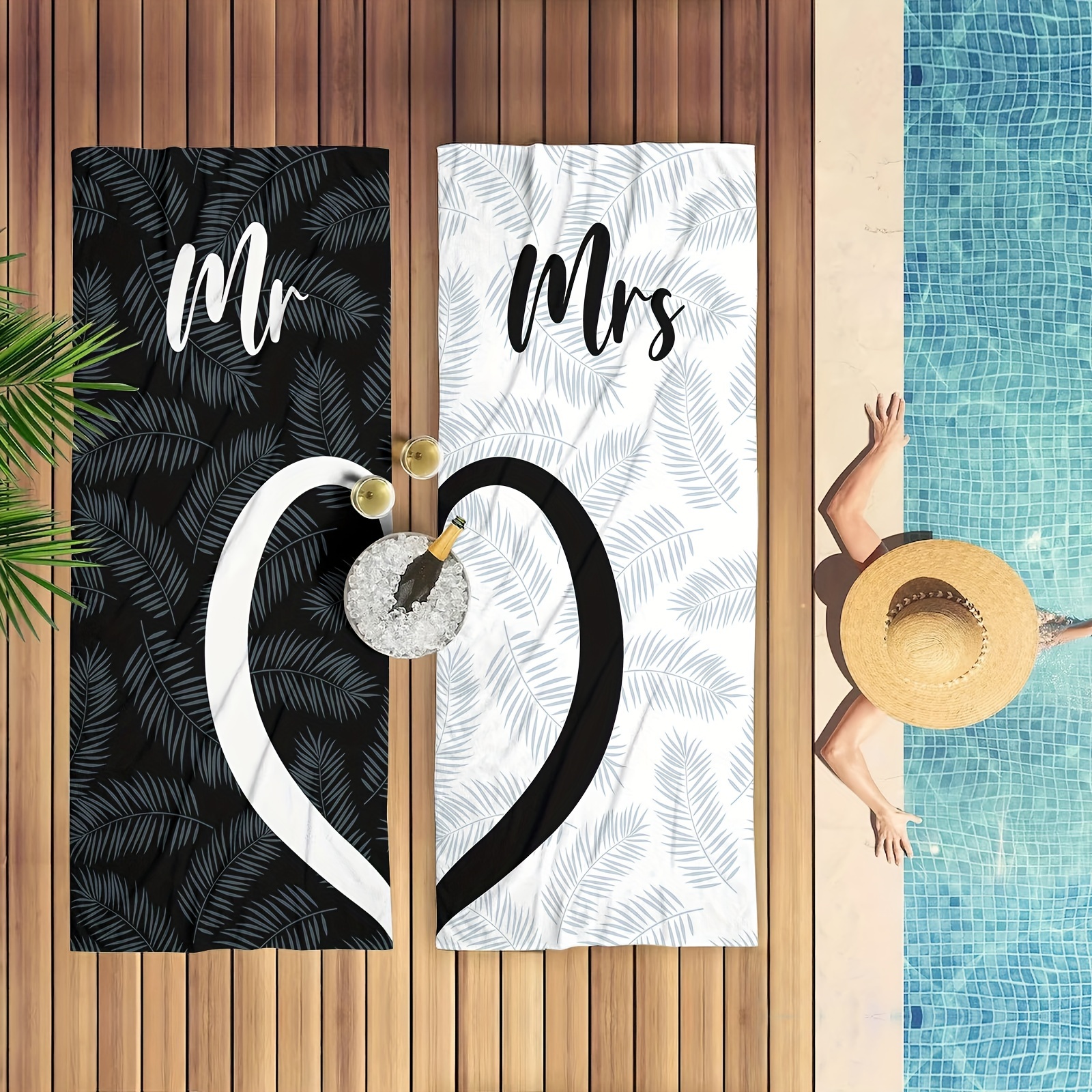 

2pcs Couple Beach Towel, Microfiber Beach Towel, Large Shawl Beach Blanket, For Swimming Pool Camping Travel, Beach Essentials, Wedding Gift For Newlywed