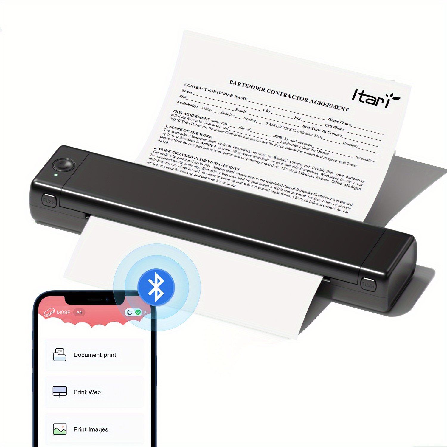 Imprimante Portable Wireless Travel - COLORWING M08F - A4 Bluetooth Thermal  Printer for Mobile Office, Support for 8.26 X 11.69 A4 Size Thermal  Paper, Compatible with Android and iOS Phones : 