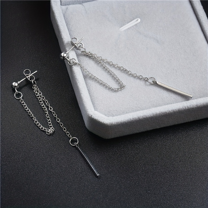 1pc Triangular Conical Chain Long Earrings For Men Without Ear Piercing,  Geometric Stainless Steel Ear Clip