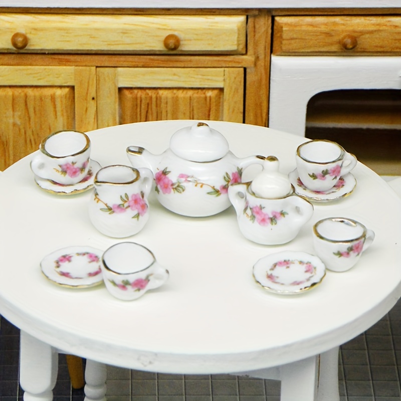 Realistic Mini Tea Cup Set Kitchen Ware Toy Coffee Set of 15PCS for Kids  Dollhouse Pretend Kitchen Utensil Party Supply 