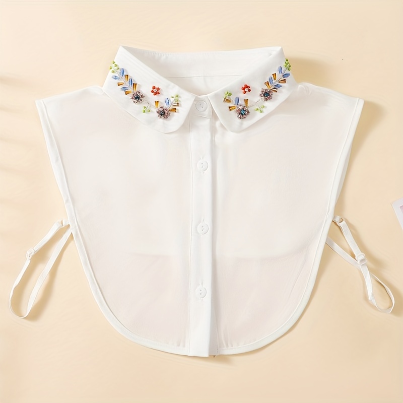 

Beaded Flower Chiffon Fake Collar Elegant White Half Shirt Blouse False Collar Detachable Dickey Collar For Women