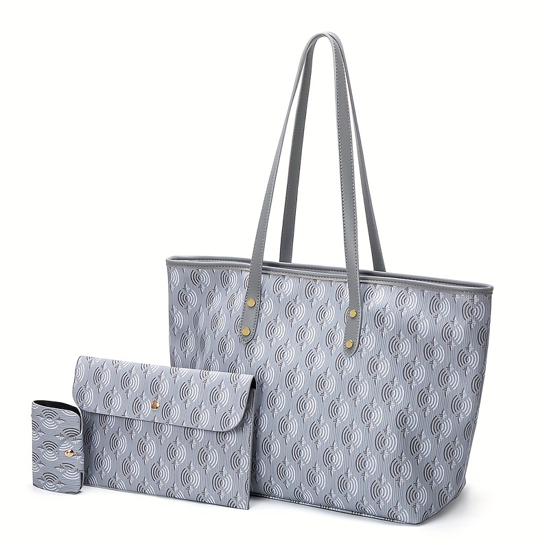 6pcs Elegant Tote Bag Set, Women's Trendy Tote Bag & Handbag & Shoulder Bag  & Clutch Bag & Coin Purse Set Geometric Pattern Tote Bag Set, Best Work Bag  For Women, Geometric