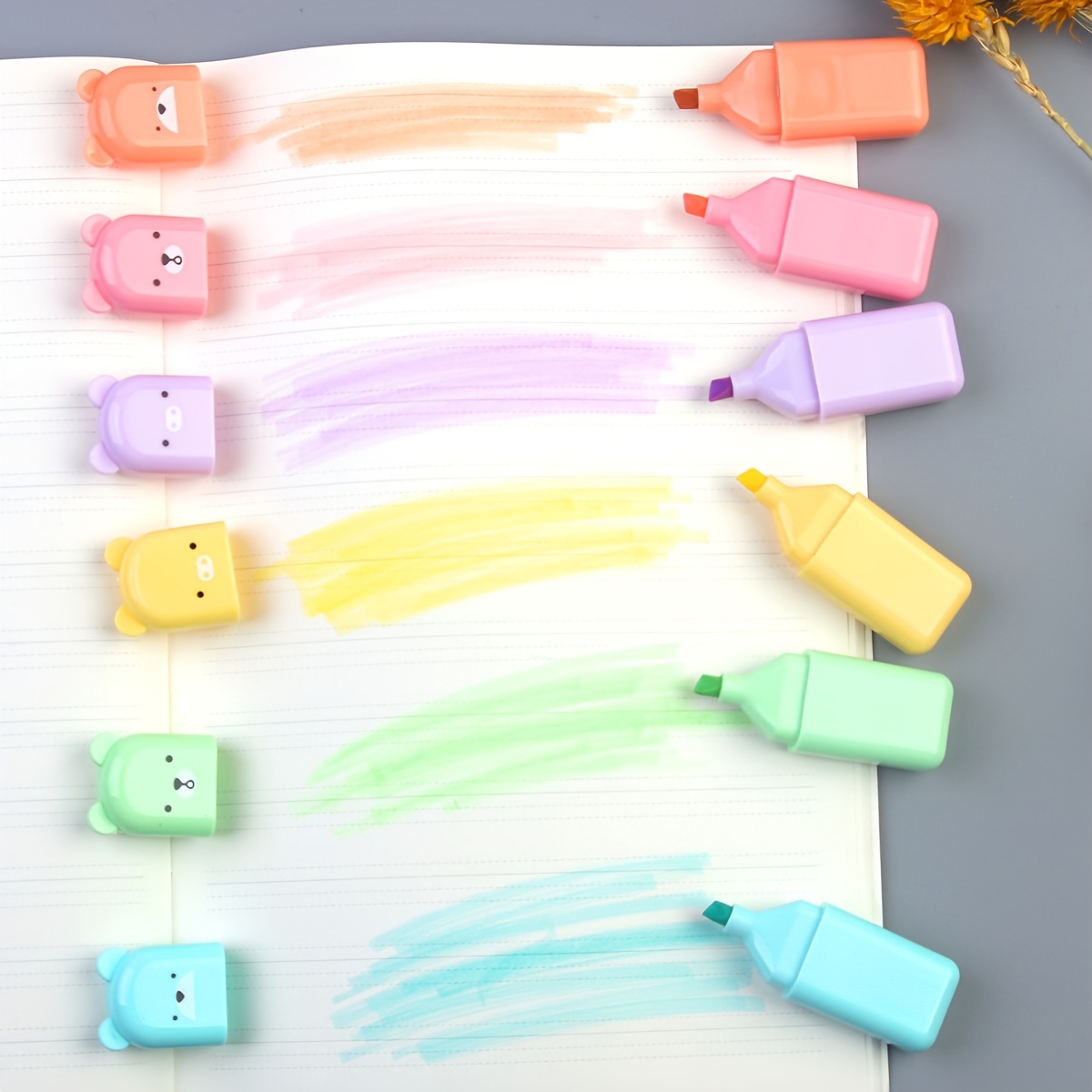 6/4 rotuladores fluorescentes de cabeza suave Kawaii para colorear,  subrayar, resaltar, puntas anchas y finas (6 unidades, un paquete 2)