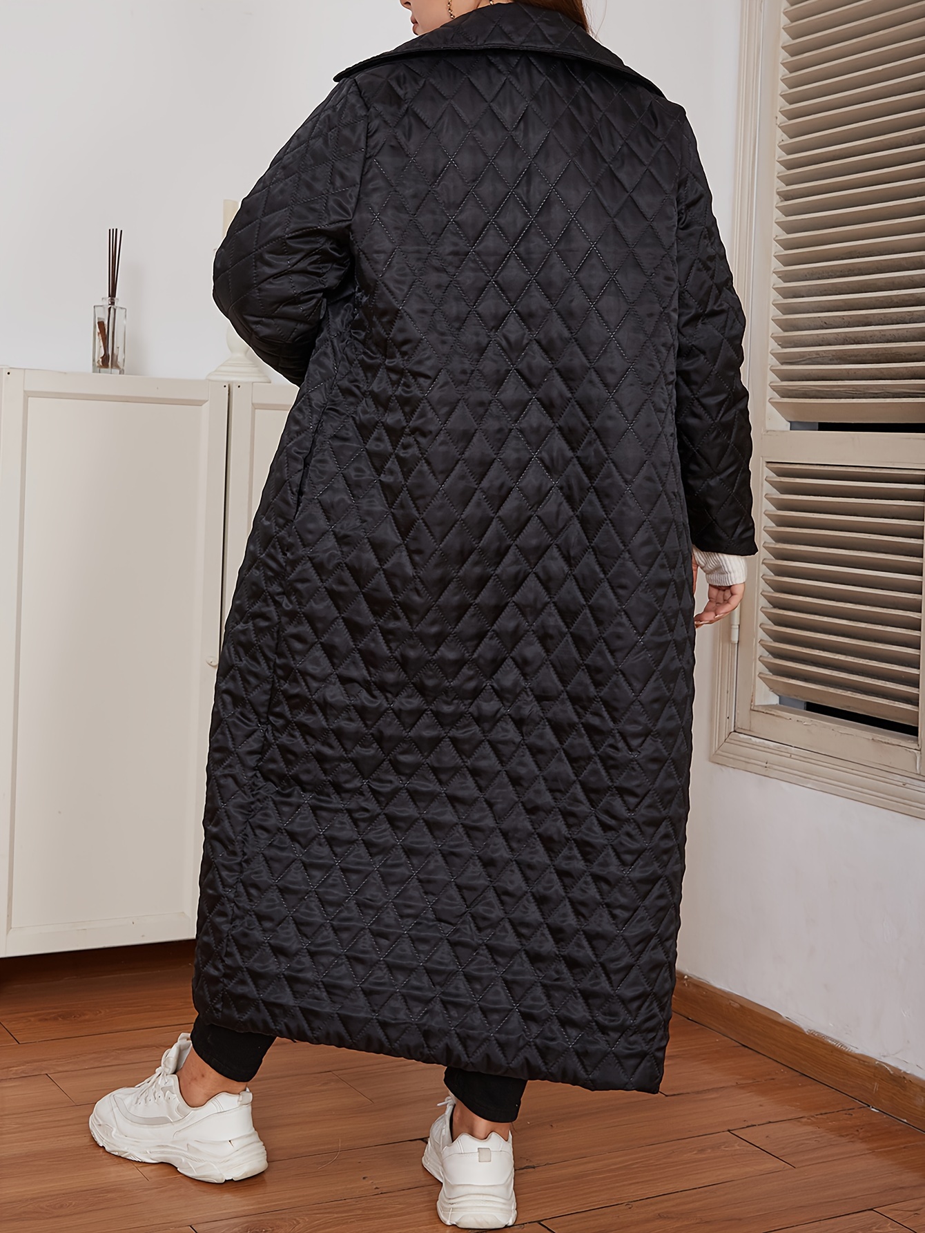 Plus Size Casual Coat Women's Plus Solid Quilted Long Sleeve - Temu