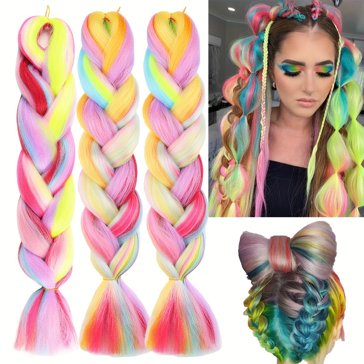 Coloured Twist Braids Synthetic Fiber Rainbow Jumbo Braiding All Colour