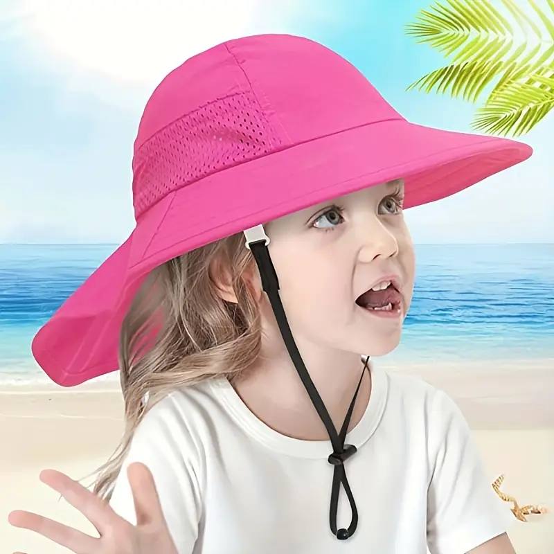 Uv Protection Toddler Sun Hat Neck Flap Wide Brim Bucket Hat - Temu