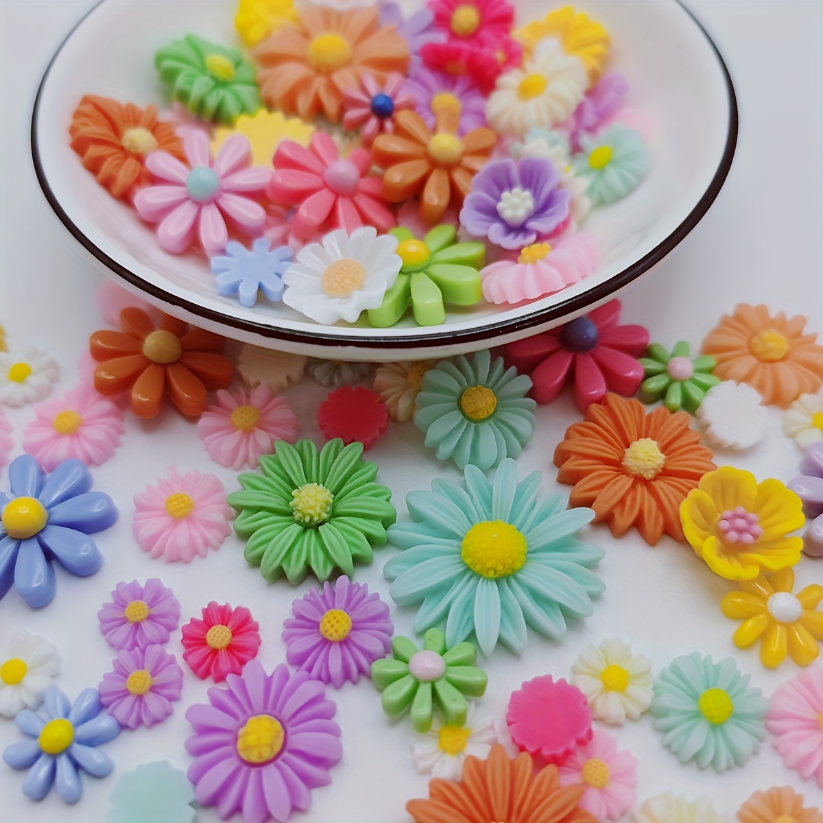 

50pcs 10~26mm Mix Sizes Resin Daisy Flowers Flatbacks Cabochons Sunflower Charms Diy Crafts For Easter Cardmaking Decorations Diy Jewelry Making