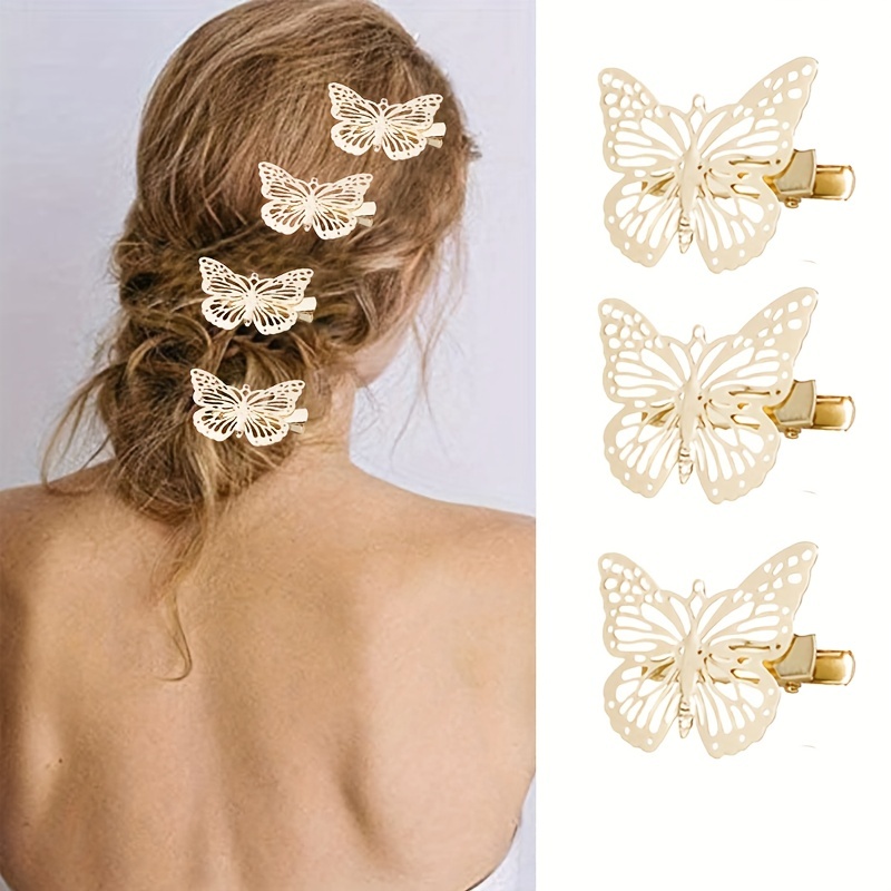 Temu 6 Pcs Golden Butterfly Hair Clips, Bobby Pins, Hairpins Cute Metal Butterfly Duck Billed Clip Barrettes Accessories for Girls, Christmas Gifts, and