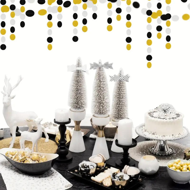 Black Silvery Golden Party Decorations Paper Garland Banner - Temu