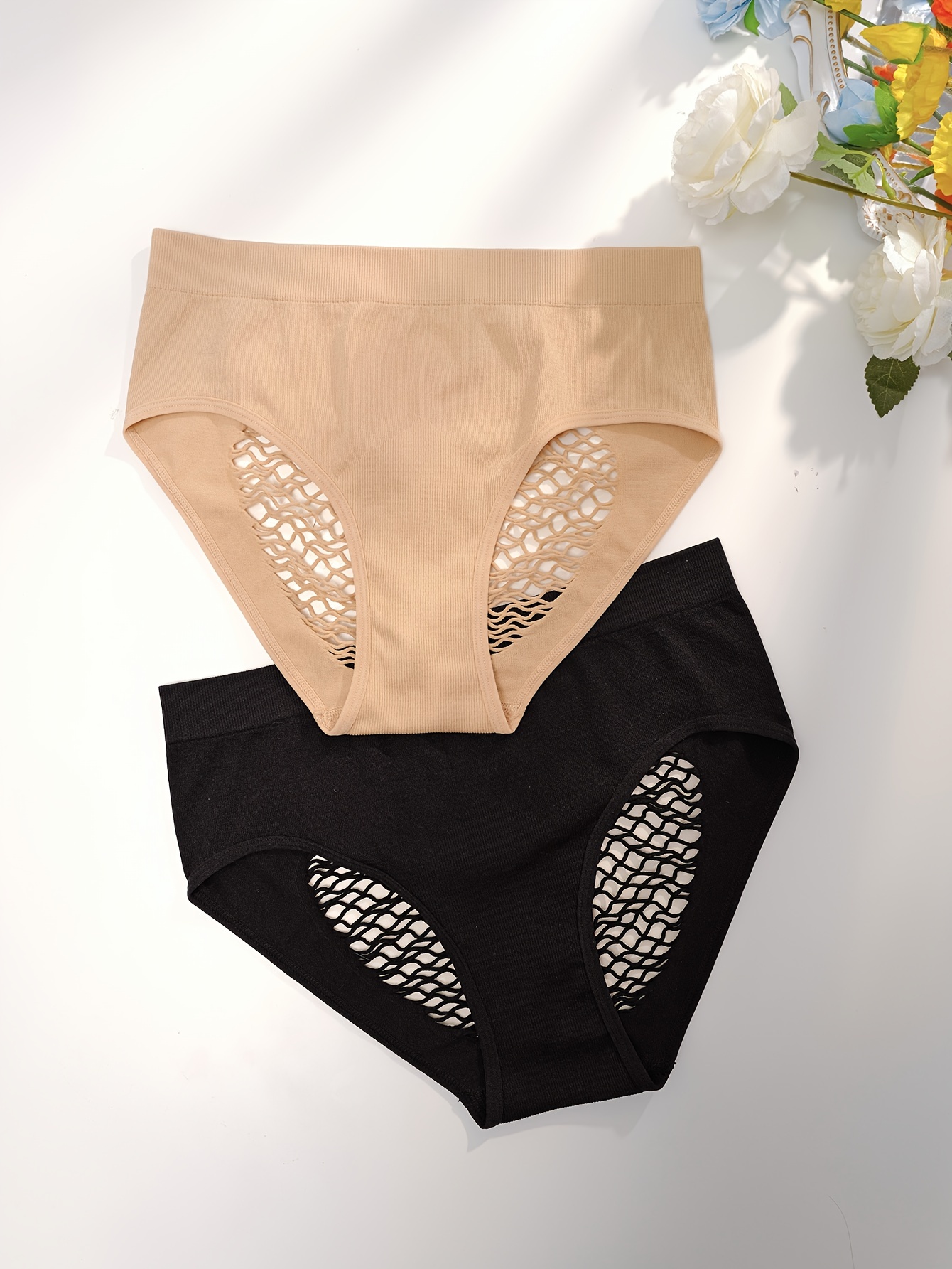 4pcs Cut Out Fishnet Briefs, Semi-sheer Breathable Stretchy Panties,  Women's Lingerie & Underwear