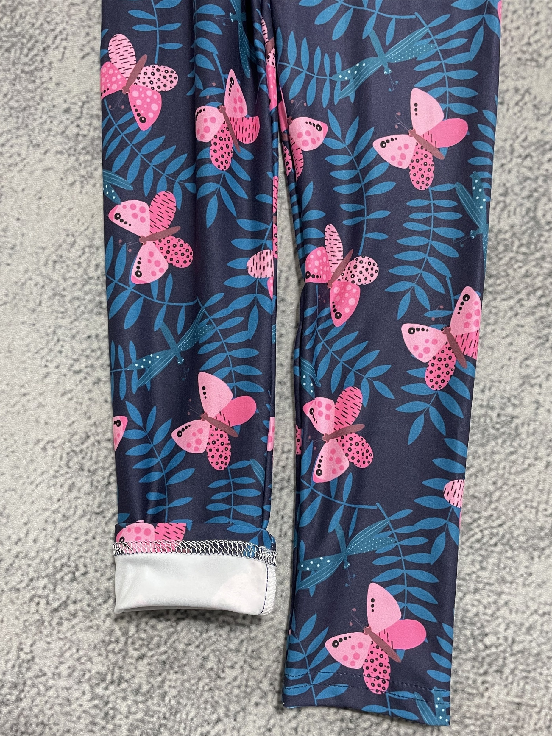Girls Pink and Navy Butterfly Leggings Pink Pants, Flower Leggings