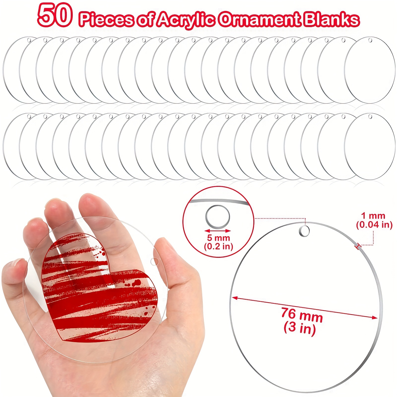 50 Clear Circle Acrylic Blanks Keychain Blanks Acrylic for Vinyl