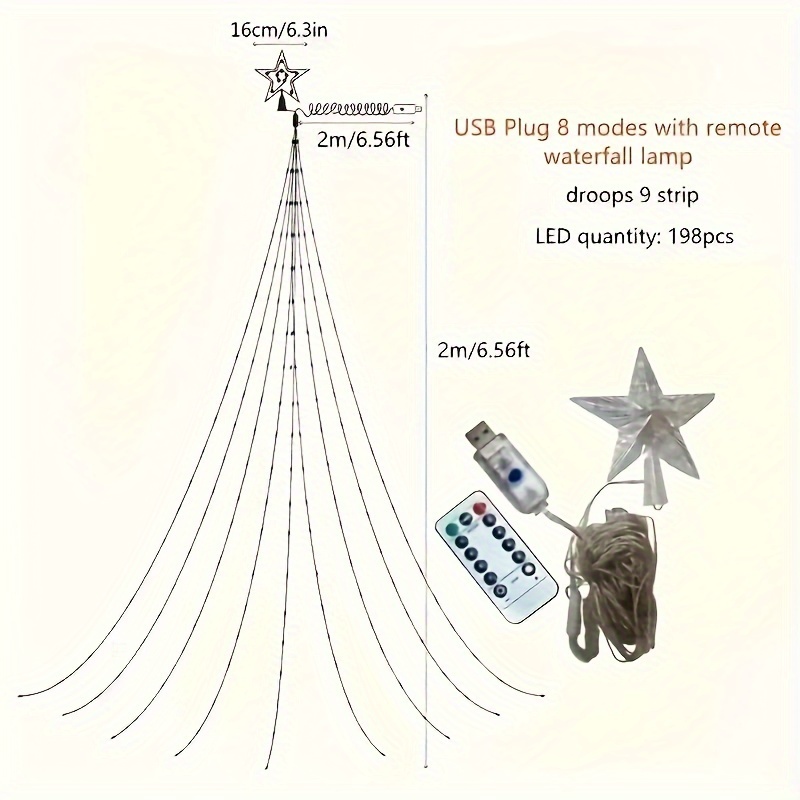 Usb Five pointed Star Waterfall Light Christmas Tree Light - Temu