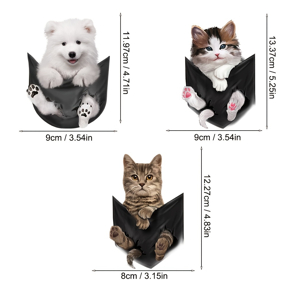 1/3個のポケットかわいい猫と犬のステッカーパッチ 男性用Tシャツ