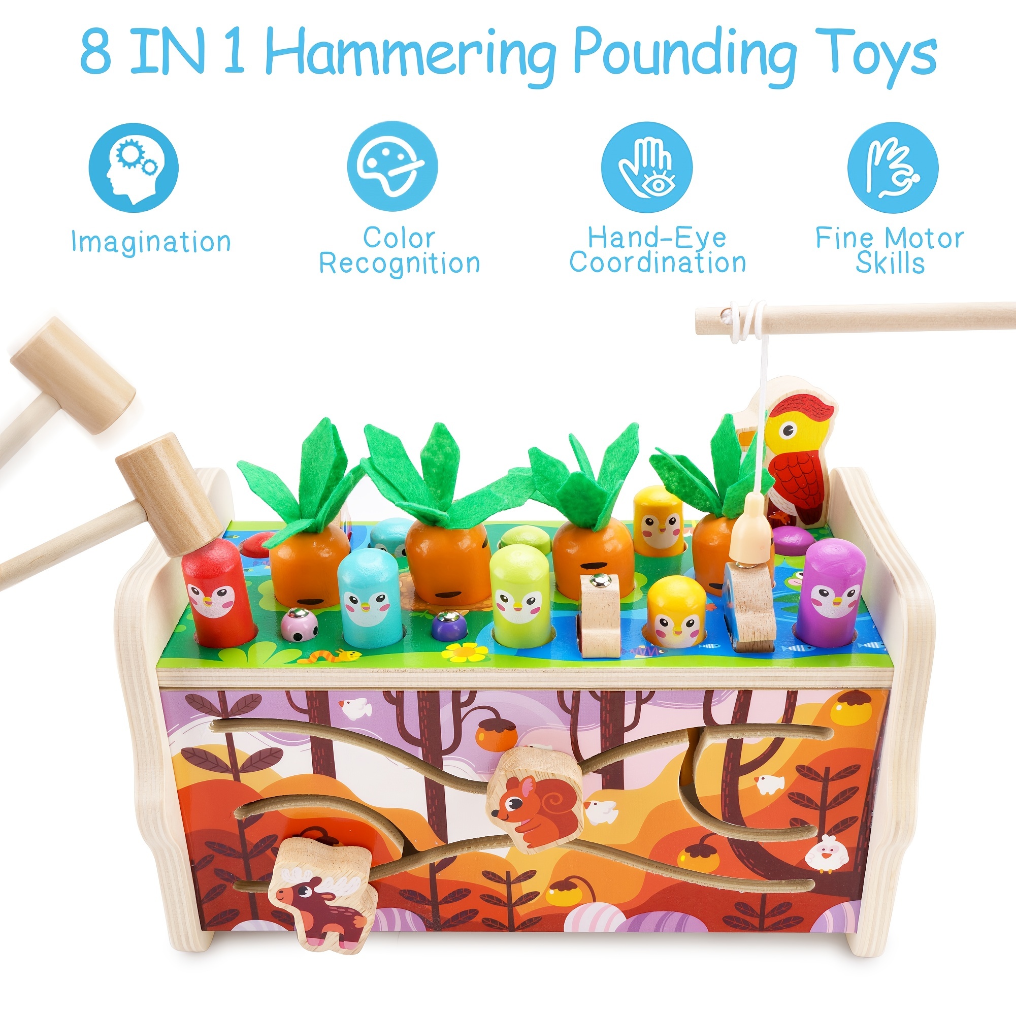 Wooden Montessori Toys for 1 Year Old, Hammering Pounding Toys, with Whack  a mole Fishing Game Xylophone Preschool Learning Educational Toys, for 1 2