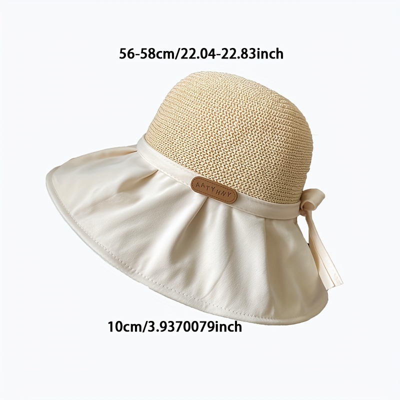 Wide Brim Stitching Bucket Hat UV Protection Solid Color Soft Foldable Sun Hat, Bucket Hats Elegant Women Sunscreen Beach Hats,Temu