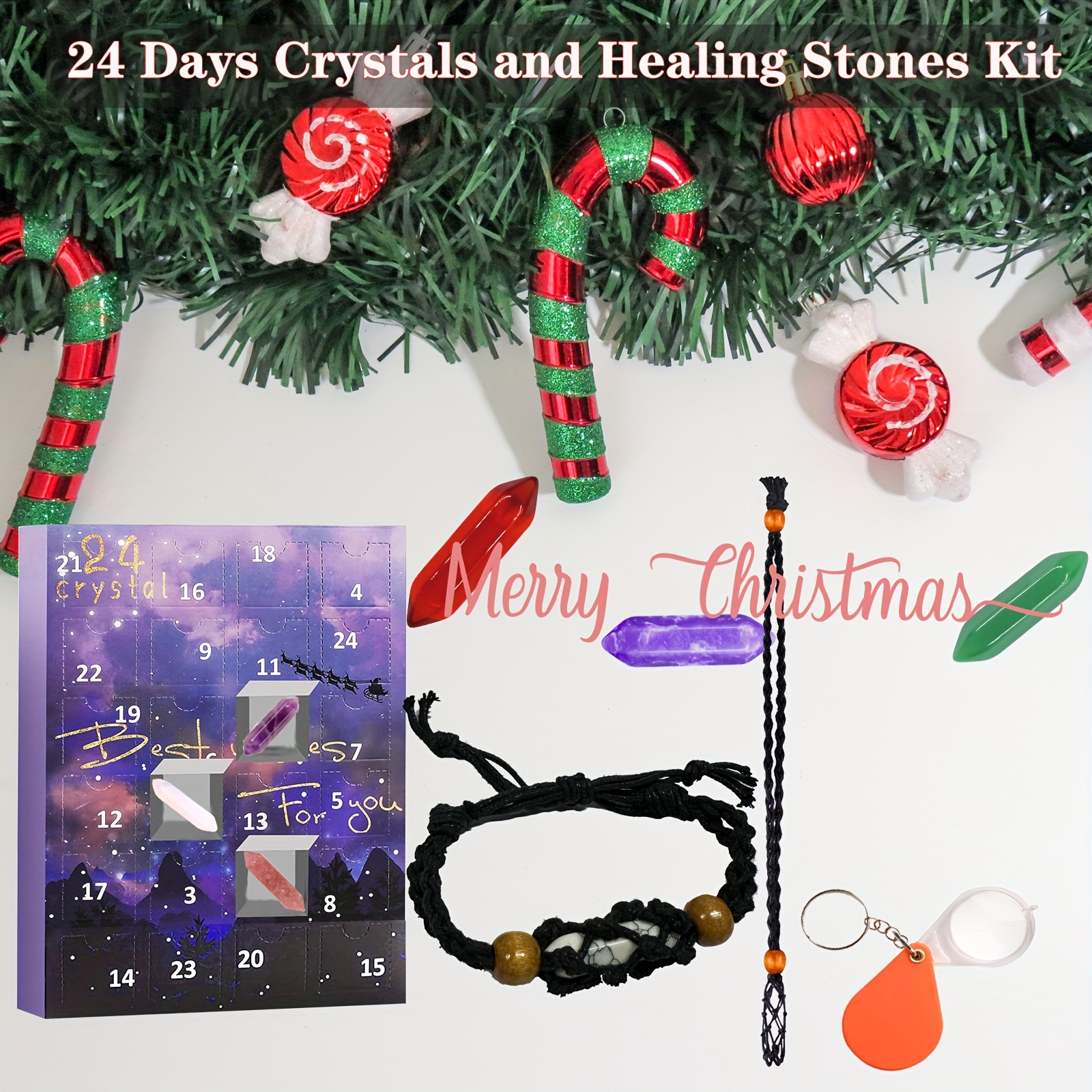Advent Calendar 2023-24 Days of Crystal and Healing Stone Kit with Crystal  Necklace Holder, Magnifier and Storage Bag, Christmas Countdown Gifts for  Girls Boys Kids Adults and Teenagers 