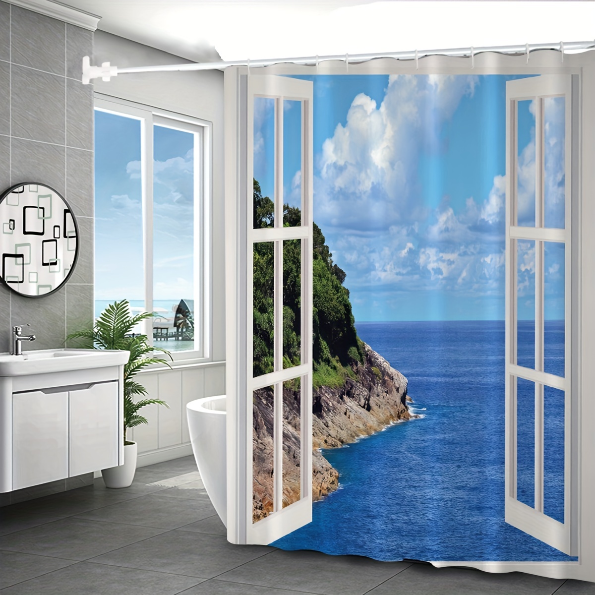 Plastic Shower Curtain Curved Track Window Balcony Curtain - Temu