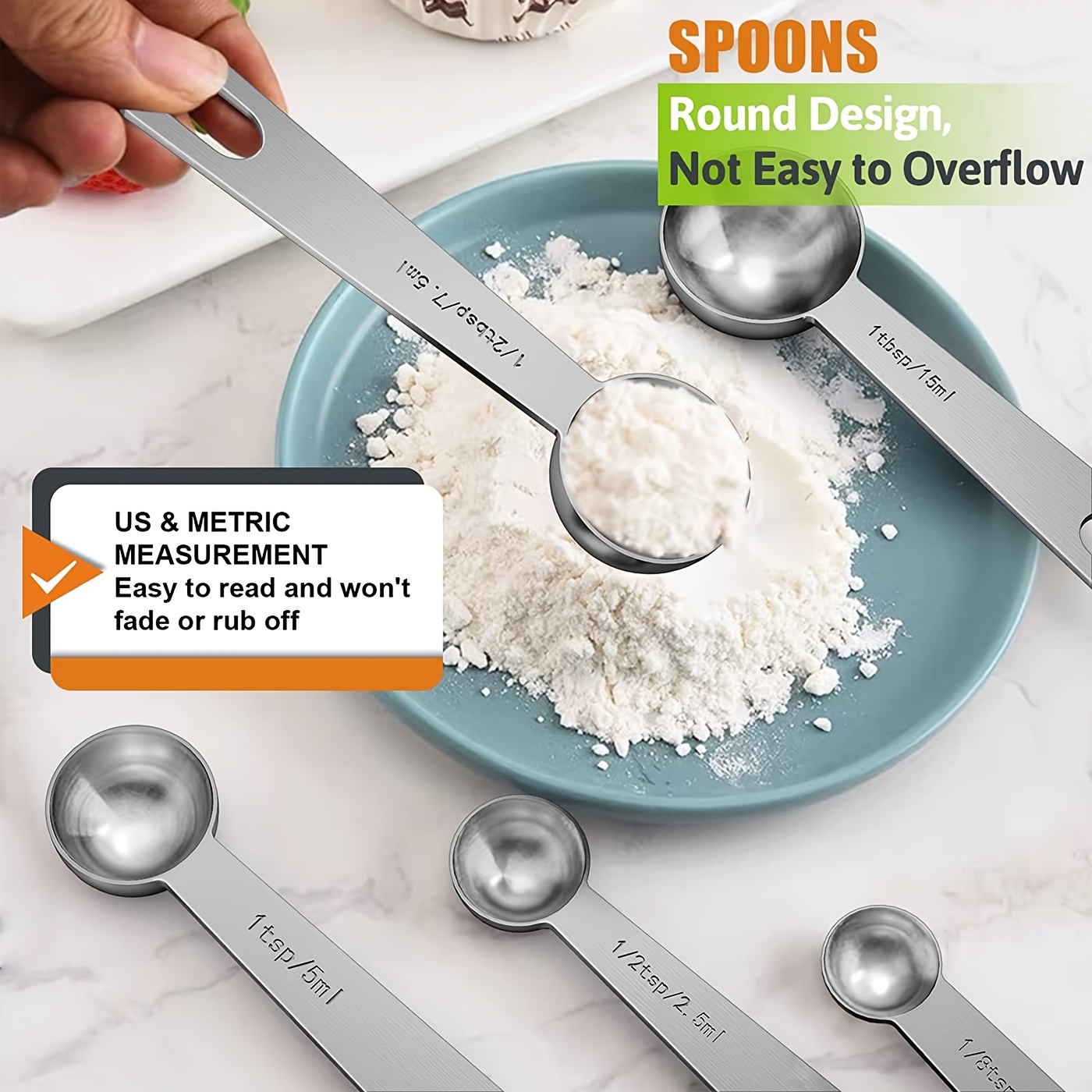 20Pcs Stainless Steel Measuring Cups and Spoons Set Kitchen Baking